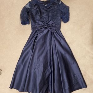 Navy Blue Formal Floral Embroidered Dress